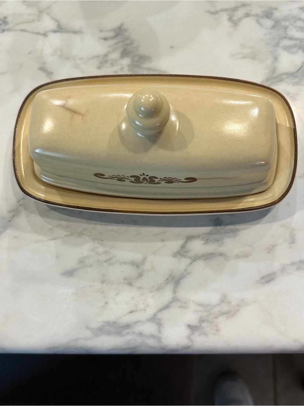 Pfalzgraff Ceramic Butter Dish in Cream with Brown Accent